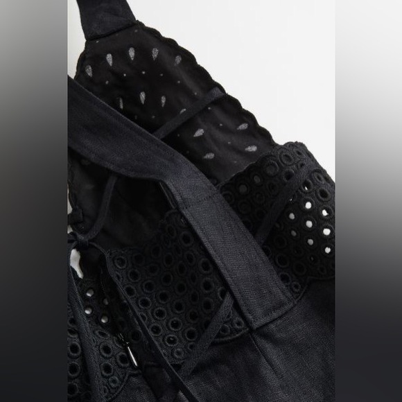 Black Linen Dress with Eyelet Embroidery. Size M. - Picture 7 of 7